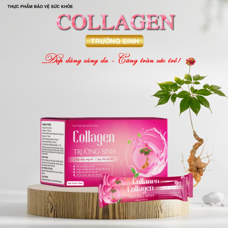 Collagen Trường Sinh - Giúp cải thiện độ ẩm, độ đàn hồi cho da - 10gói